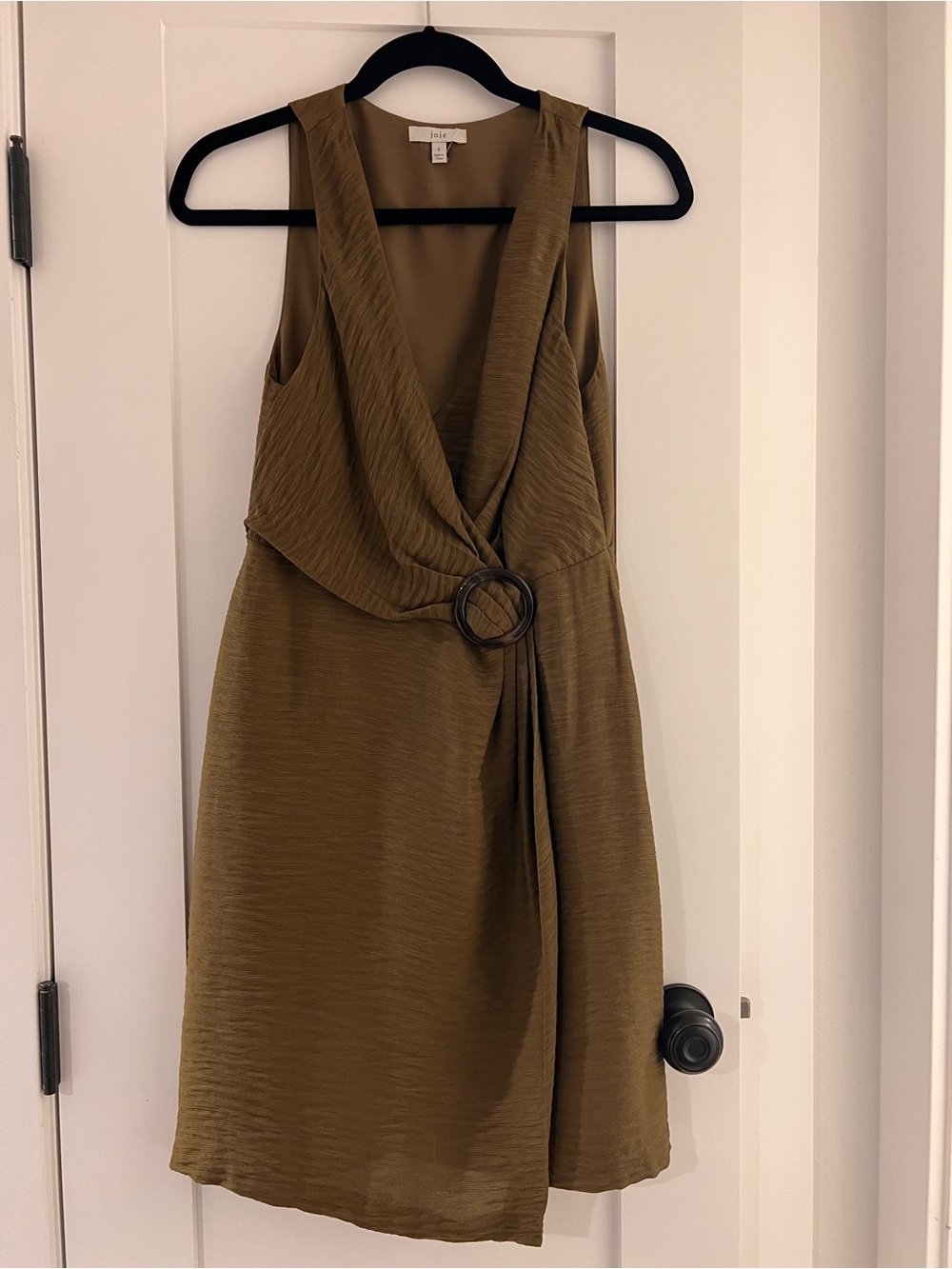 Joie Olive Wrap-Front Midi Dress with Ring Accent
